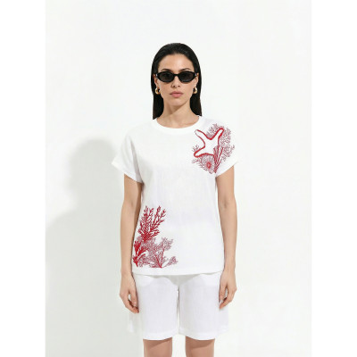 NBLT004-50V FABRETTI Блуза женская 100% лен/ 98% хлопок , 2% эластан